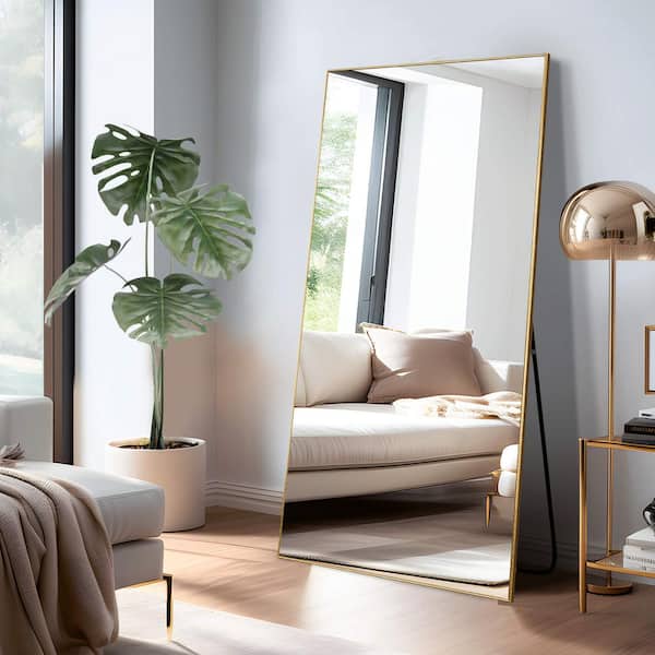 Dovelina 28 in. W x 59 in. H Modern Rectangle Metal Framed Gold Full Length Floor Mirror Standing Mirror