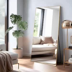 28 in. W x 59 in. H Modern Rectangle Metal Framed Gold Full Length Floor Mirror Standing Mirror