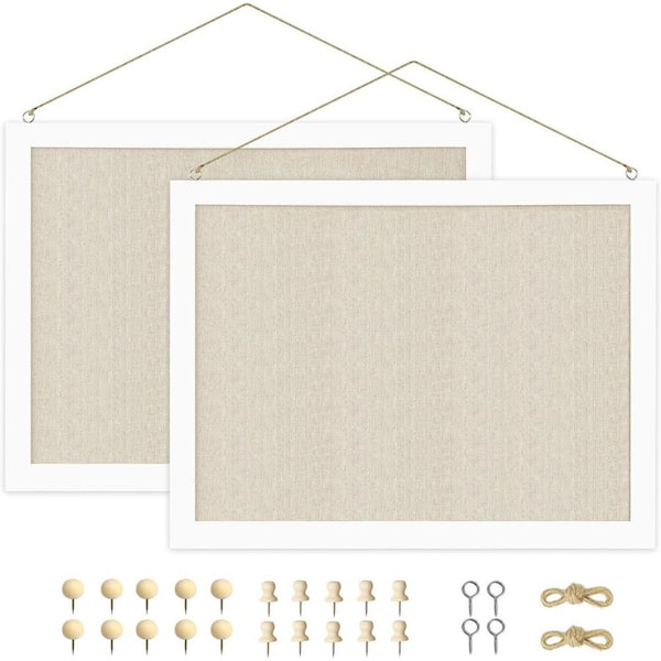 Afoxsos 16 x 12 Double-Sided Cork Board with Linen Vintage White Frame Vision Board Kit for Wall School Office Decor 2-Pack