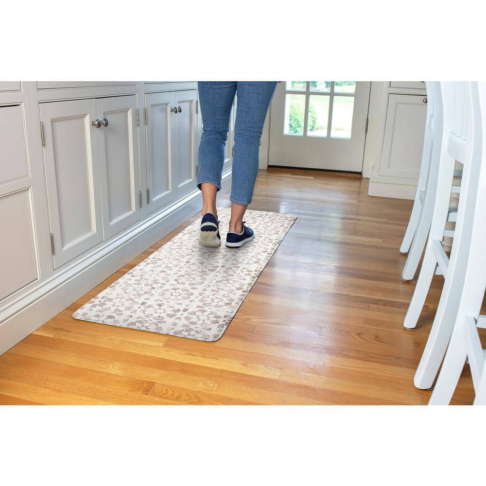 Taupe and White Floral Tile Anti-Fatigue Comfort Mat
