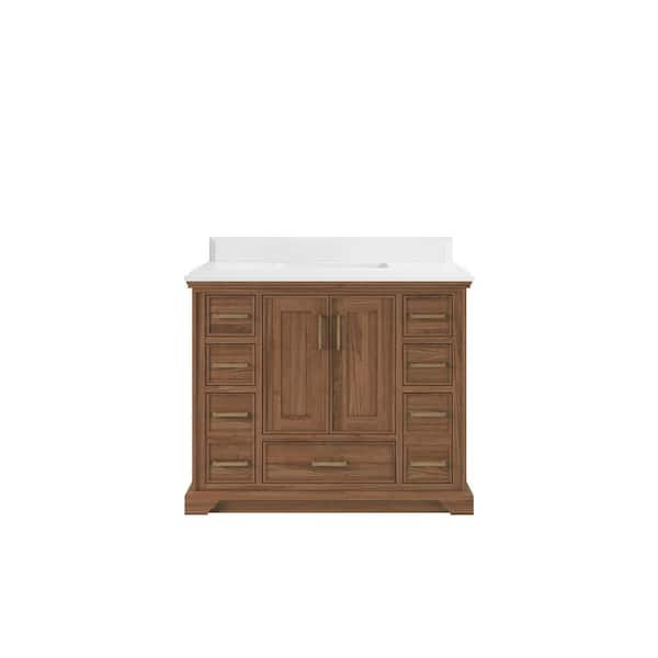 Willow Collections Charlotte Teak 42 in. W x 22 in. D x 36 in. H Single Sink Bath Vanity in Dark Natural with 1.5 in. Empira Quartz Top