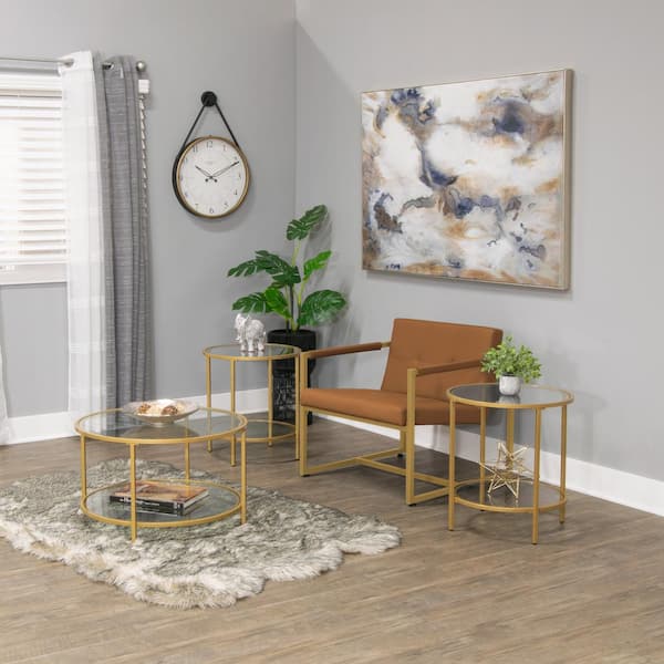 Camber Elite 28 in. Gold Round Glass Coffee Table