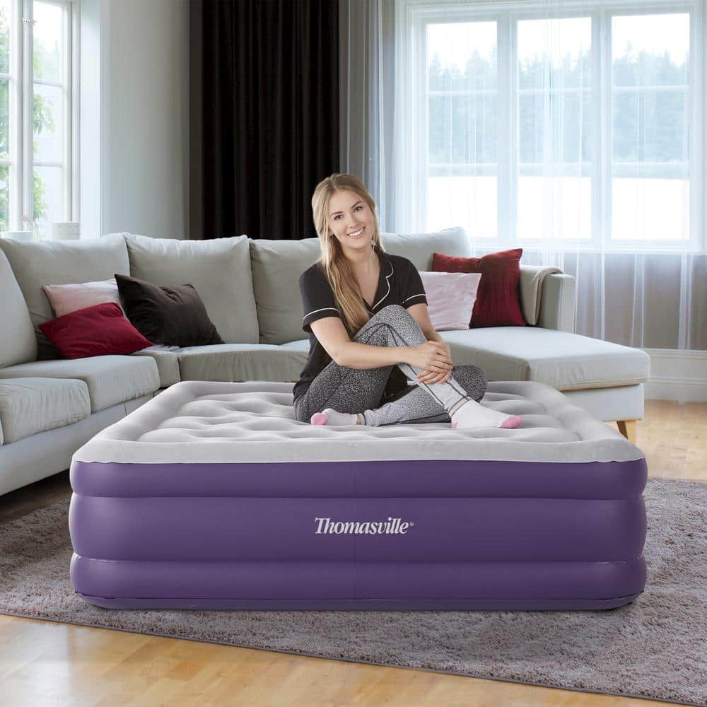 Full Purple Raised Air Mattress with Electric Pump