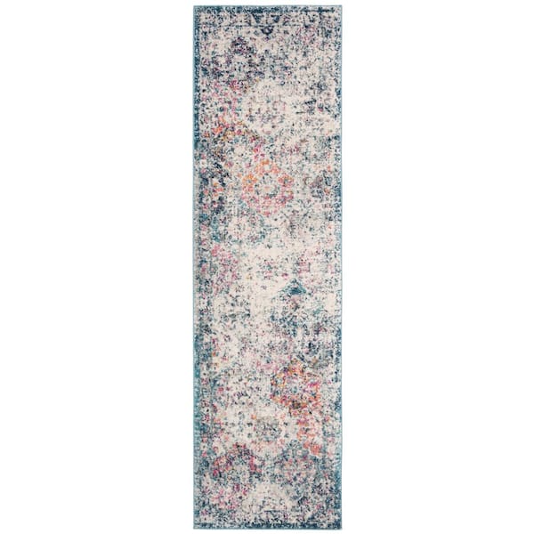 SAFAVIEH Madison Navy/Teal 2 ft. x 20 ft. Border Runner Rug