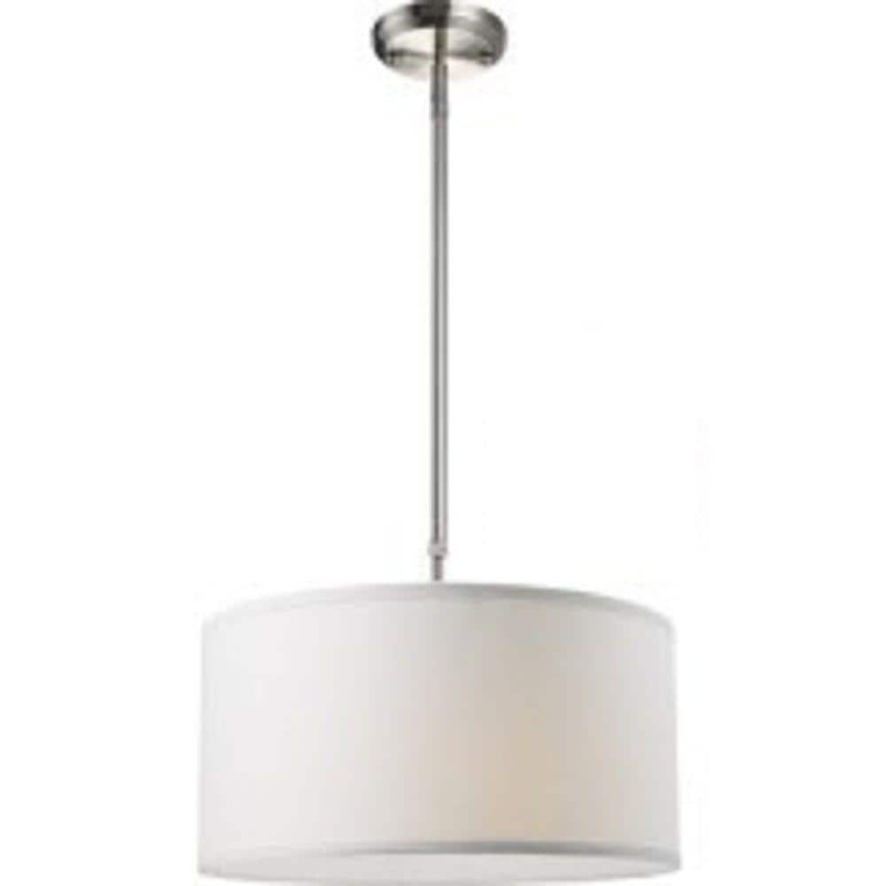 Contemporary 16" Brushed Nickel Drum Pendant with Textured Linen Shade
