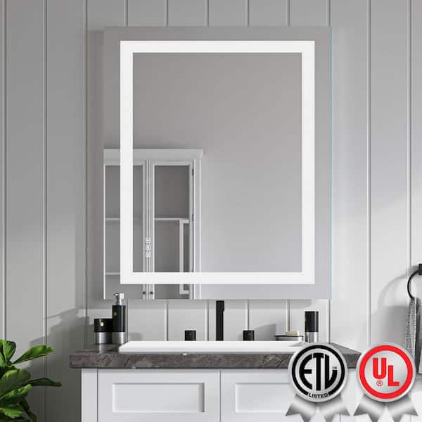 waterpar Super Bright 30 in. W x 36 in. H Rectangular Frameless Anti-Fog LED Wall Bathroom Vanity Mirror with Front Light