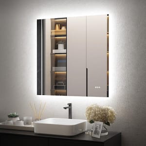36 in. W x 36 in. H LED Lighted Backlit Modern Square Frameless Anti-Fog Tempered Glass Wall Bathroom Vanity Mirror