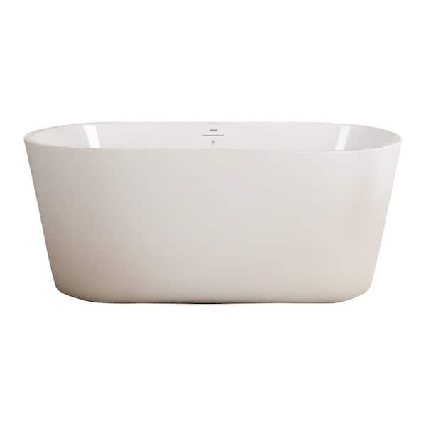 CASAINC 55 in. Acrylic Flatbottom Oval Shape Linear Design Overflow Bathtub in White