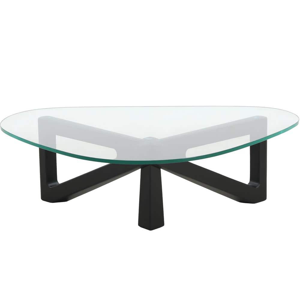 Mid-Century Modern Black Triangular Wood & Glass Coffee Table