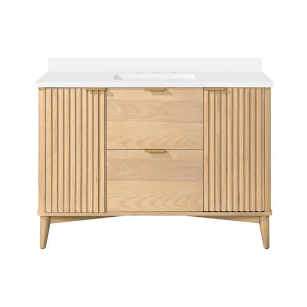 Gabi 48 in. Single Sink Rustic Ash Bath Vanity with White Engineered Stone Top (Assembled)