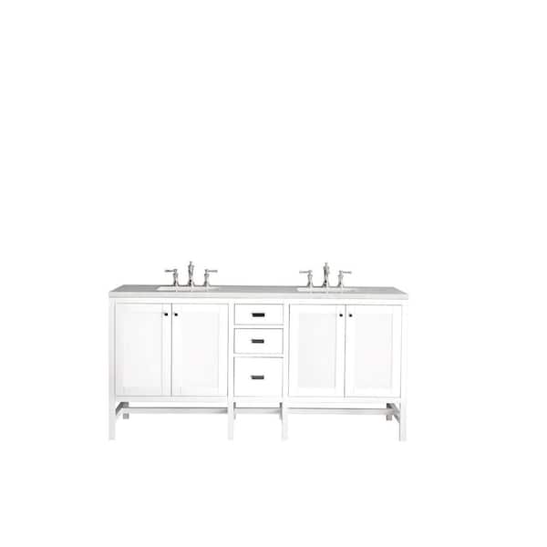 James Martin Vanities Addison 72 in. W x 23.5 in. D x 35.5 in. H Bath Vanity in Glossy White with Artic Fall Solid Surface Top