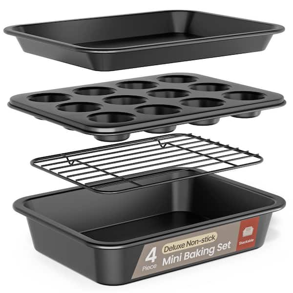 Bakken 4-Piece Bakeware Set, Nonstick Carbon Steel Sheets, Stackable Space-Saving, PTFE/PFOA/PFOS-Free, Oven Safe, BLACK