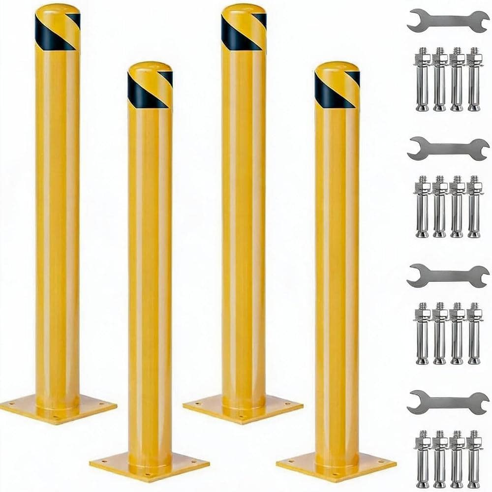 4-Pack 36 Inch Steel Safety Bollards, 4.5 Inch Diameter Heavy Duty Parking Bollards with Reflective Tape & Anchor Bolts price history on PriceWatchPro