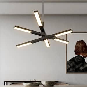 Albany 6-Light Dimmable Integrated LED 3000K Warm Light Satin Black 3-Tiered Linear Sputnik Chandelier for Dining Room
