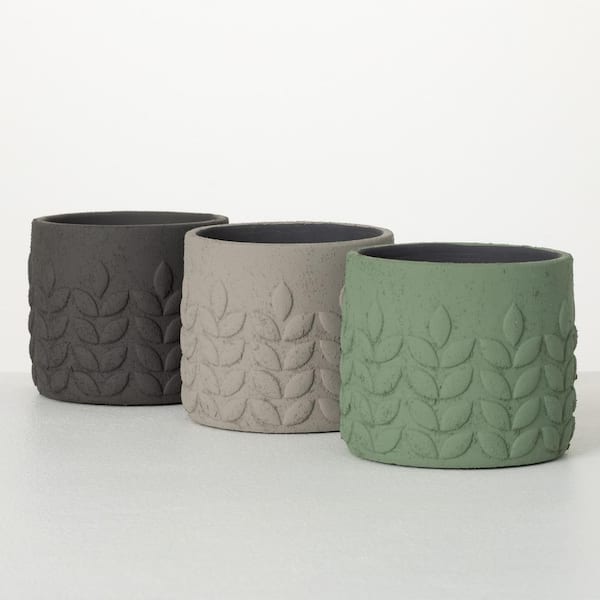 SULLIVANS 5.75 in. Multicolor Modern Leaf Neutral Toned Concrete Pots (Set of 3)