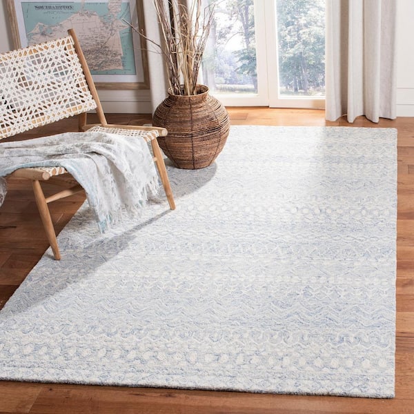 Micro-Loop Blue/Ivory 5 ft. x 8 ft. Distressed Tribal Area Rug