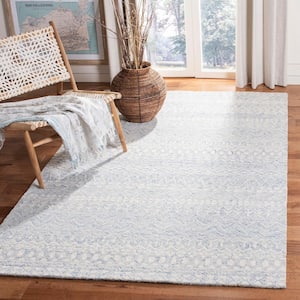 Micro-Loop Blue/Ivory 9 ft. x 9 ft. Distressed Tribal Square Area Rug