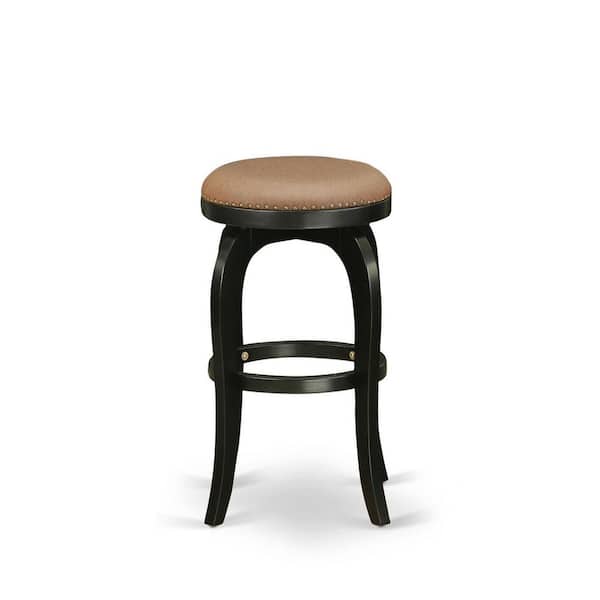 HOME IMPORTS EMPORIUM 30 in. H Black Counter Height Wooden Barstool Round Shape with Brown Roast PU Leather Upholstered