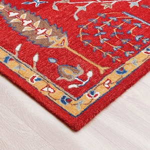 Hillah Traditional Red 5 ft. x 7 ft. 9 in. Tree of Life Organic Wool Indoor Area Rug