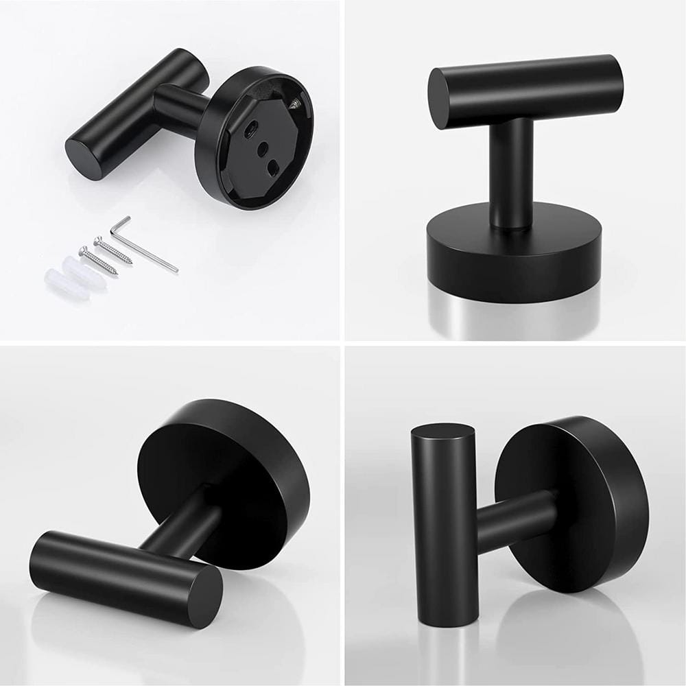 Stainless Steel Matte Black Round Bathroom Robe and Towel Hook Set
