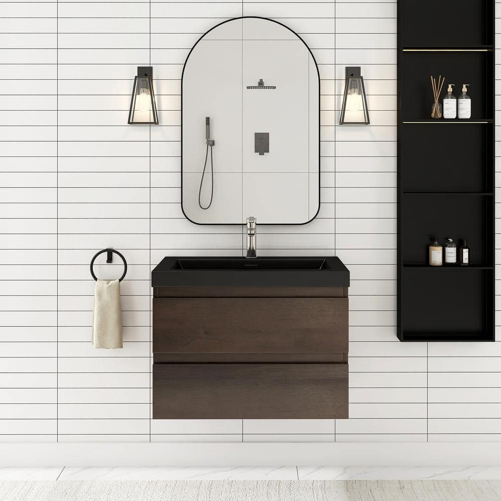 30 in. W x 19.5 in. D x 22.5 in. H Bathroom Vanity in Grey Oak with Black C