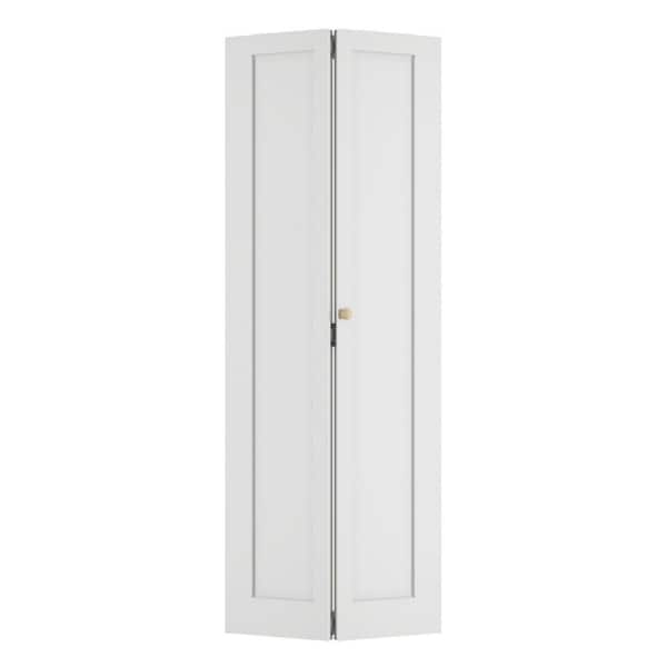 32 in. x 78.4 in. 1-Panel Hollow Core White Primed Composite MDF Bi-Fold Door with Hardware Kit