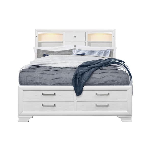HomeRoots Charlie White King Panel Bed with 6-Drawers