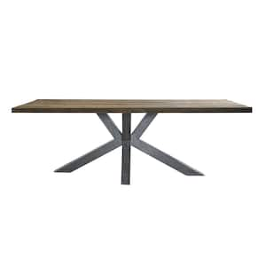 Arena 39.37 in. Rectangle Natural Wood Top with Metal Frame Dining Table (Seats 8)