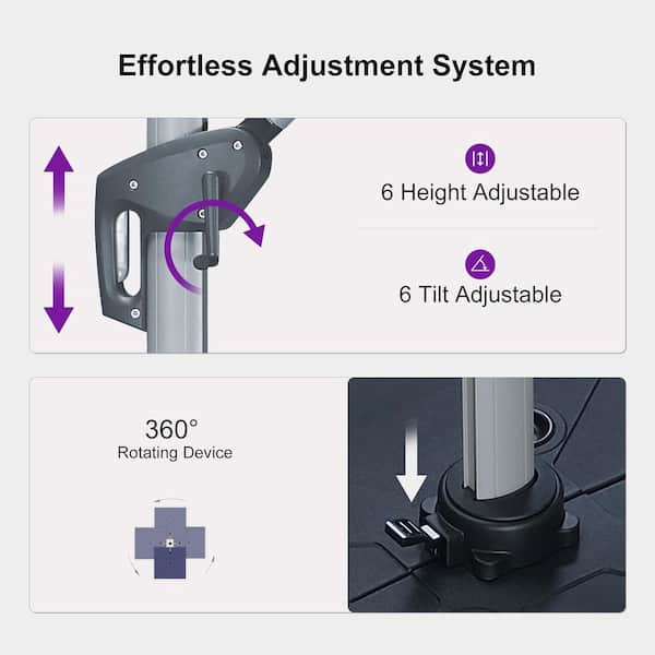 9 ft. x 11 ft. High-Quality Aluminum 360 Rotation Cantilever Polyester Outdoor Patio Umbrella with Base, Beige