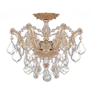 Maria Theresa 13.5 in. 3-Light Gold Flush Mount