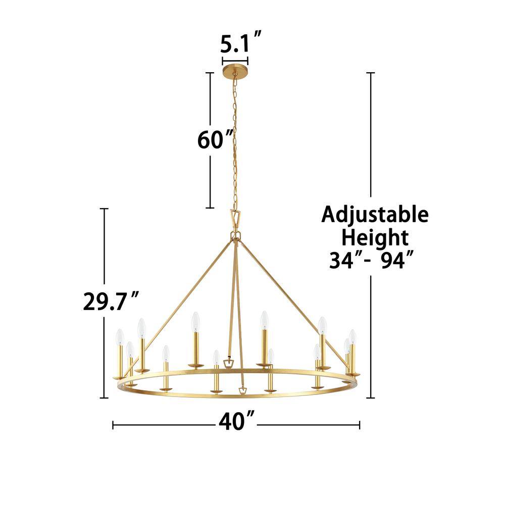 Gold 12-Light Wagon Wheel Candle Chandelier