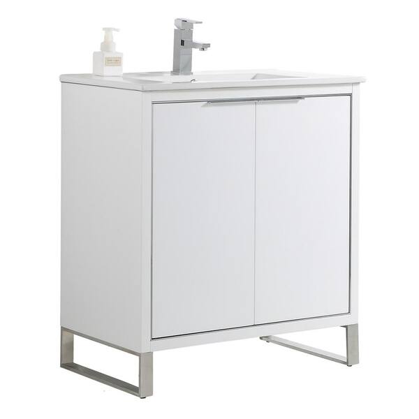 FINE FIXTURES Opulence 30 in. W x 18 in. D x 33.5 in. H Bath Vanity in White Matte with White Ceramic Top