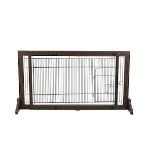 Adjustable Freestanding Pet Gate : Width Expands 40 in. to 71 in. : Lightweight : Brown