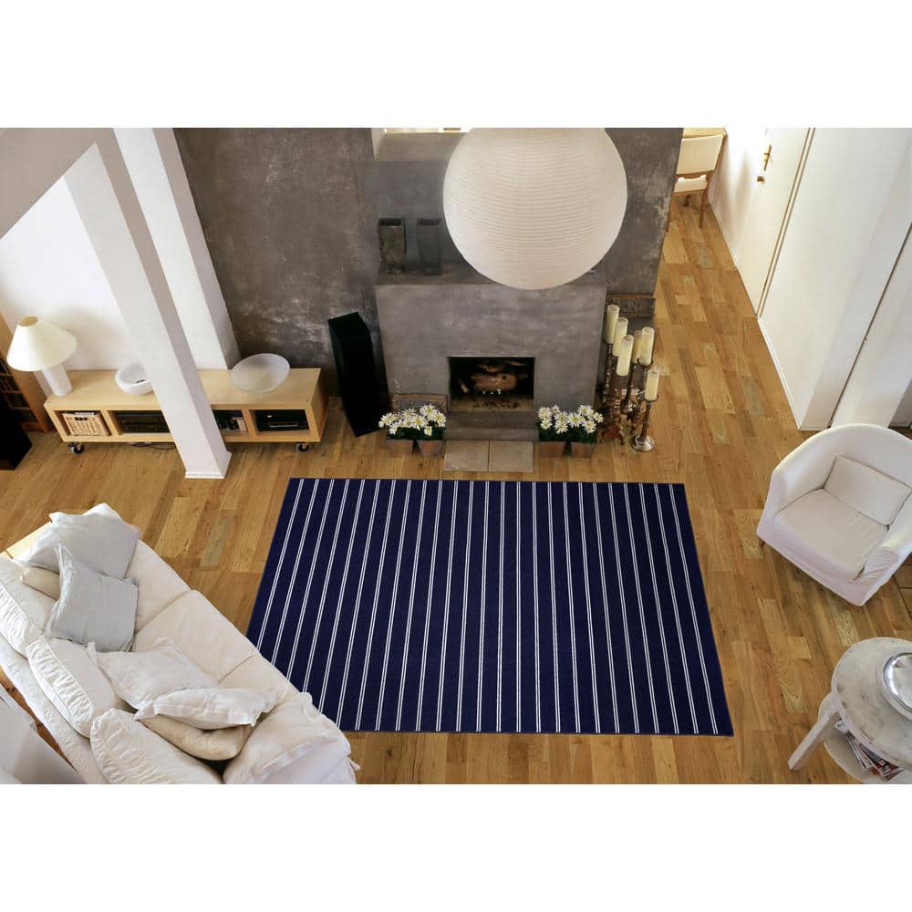 Avery Tufted Navy Stripe 9' x 12' Easy-Care Synthetic Area Rug