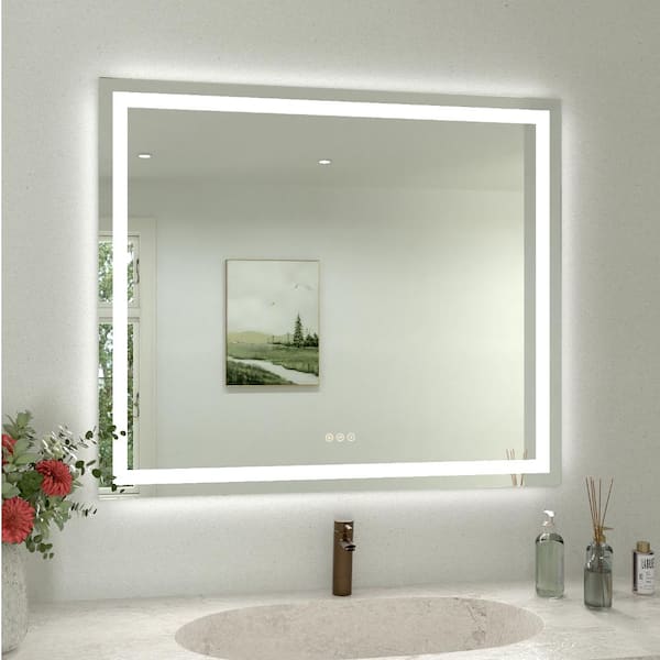 Twilight 42 in. W x 36 in. H Rectangular Frameless LED Light Dimmable Anti-Fog Wall Bathroom Vanity Mirror