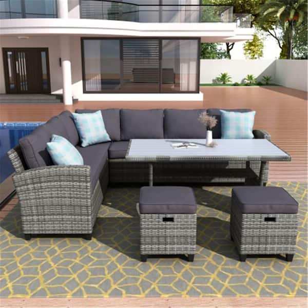 Brookbury Wicker Sectional Sofa Patio Dining Set 5 Pieces www