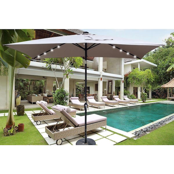 Unbranded 10 x 6.5 ft. Crank and Push Button Patio Umbrella in Medium grey