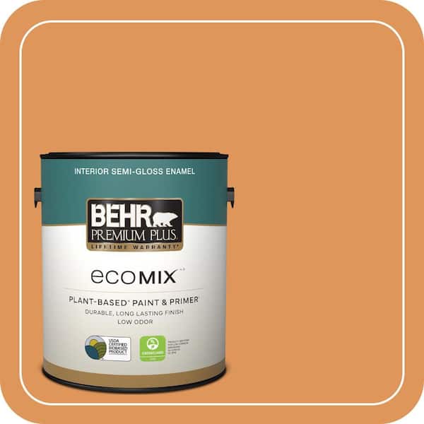 1 gal. #M230-6 Amiable Orange Semi-Gloss Enamel EcoMix Plant-Based Interior Paint & Primer
