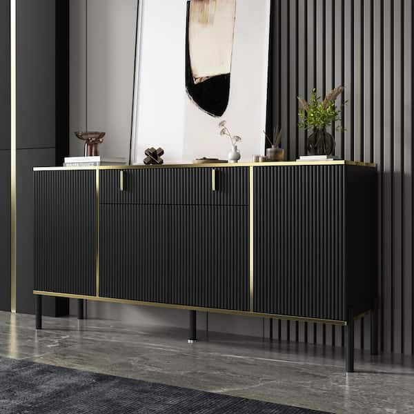 FUFU&GAGA Black Wavy Paint Finish 1-Touch Doors Accent