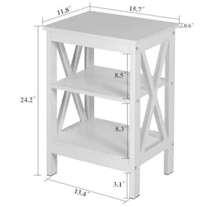 2-Piece White 3-Tier Nightstand Wooden Sofa Table Storage Shelves Stable Structure 15.7 in. L x 11.8 in. W x 24.2 in. H