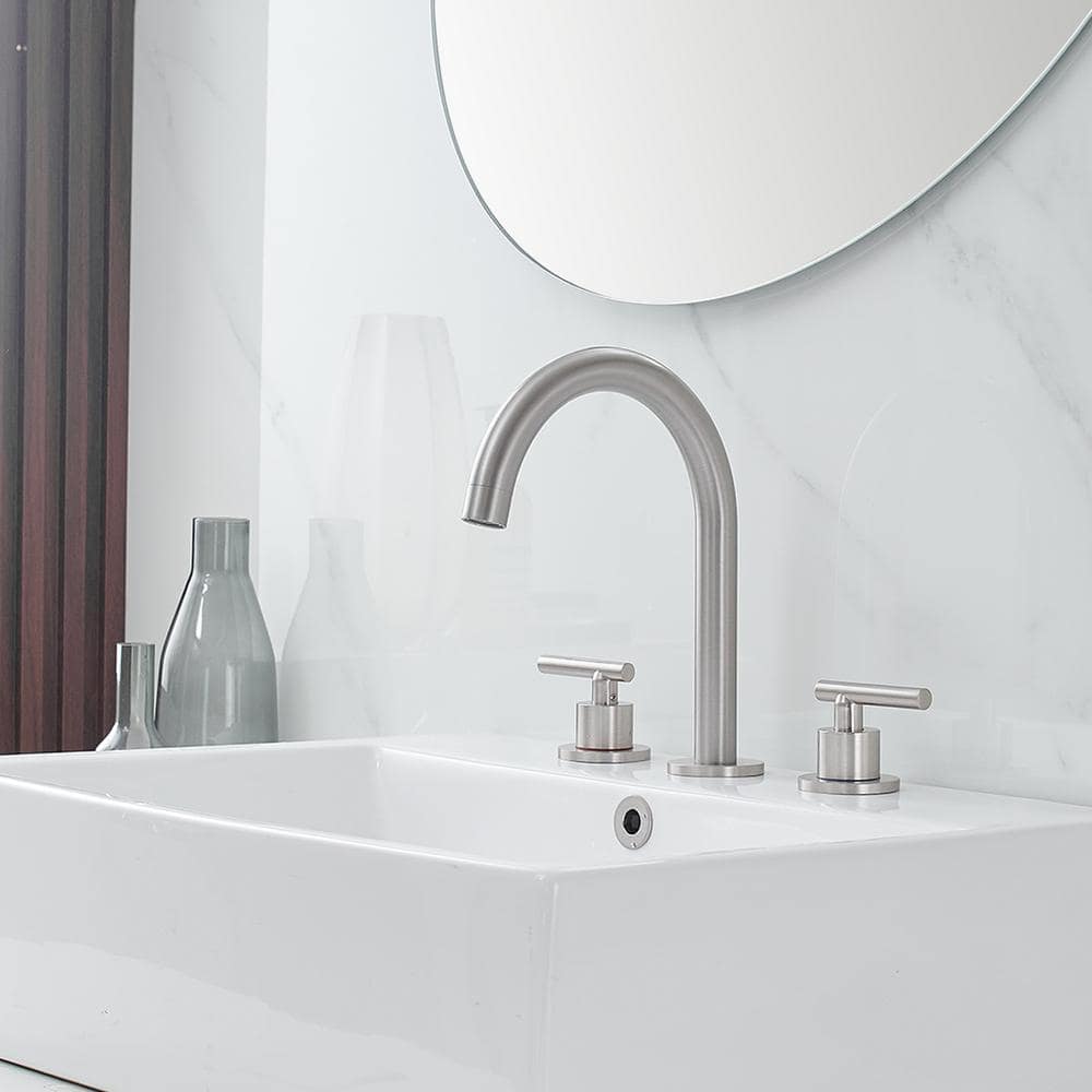 Brushed Nickel 8-Inch Widespread 2-Handle High-Arc Bathroom Faucet