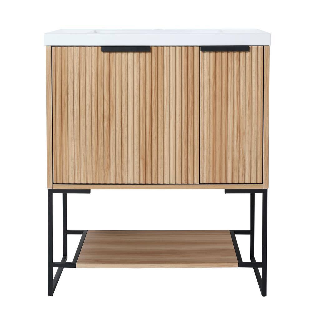 30 in. W x 18. in D. x 35 in. H Bath Vanity in Maple with White Resin Top