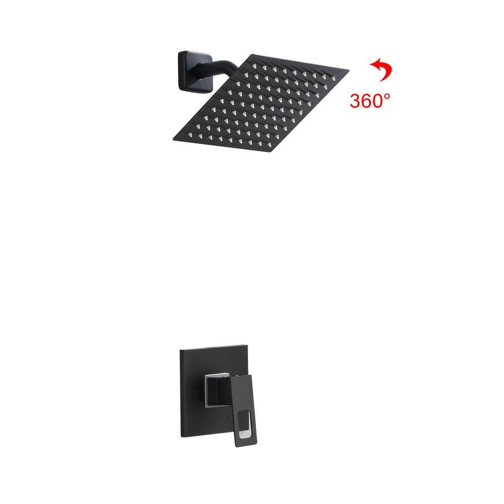 Square Single Handle 1-Spray Shower Faucet, Wall Mount 7.87 in. Shower Head