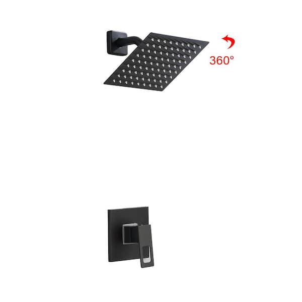 Unbranded Square Single Handle 1-Spray Shower Faucet, Wall Mount 7.87 in. Shower Head 1.5 GPM with Drip Free in. Matte Black