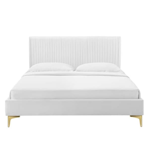 MODWAY Peyton Performance Velvet White Full Platform Bed MOD-6868-WHI ...