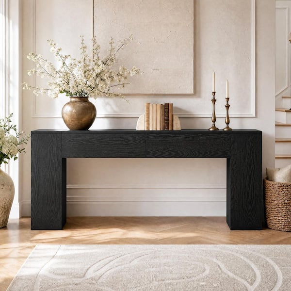 78.74 in. Black Rectangle Wood Console Table with 2-Drawers and Open Storage for Entryway, Living Room