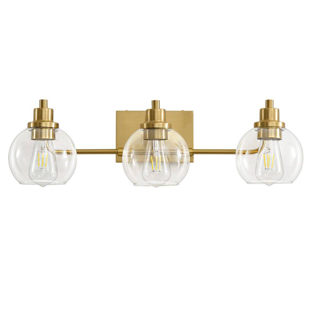 25.19 in. 3 Light Modern Gold Vanity Light with Clear Glass Globe Shades Bathroom Vanity Light Powder Room Lighting price history on PriceWatchPro