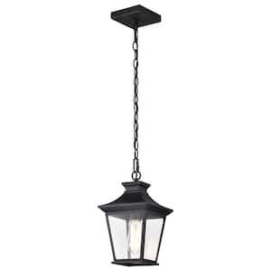 Jasper 12.38 in. 1-Light Matte Black Dimmable Outdoor Pendant Light with Clear Glass and No Bulbs Included