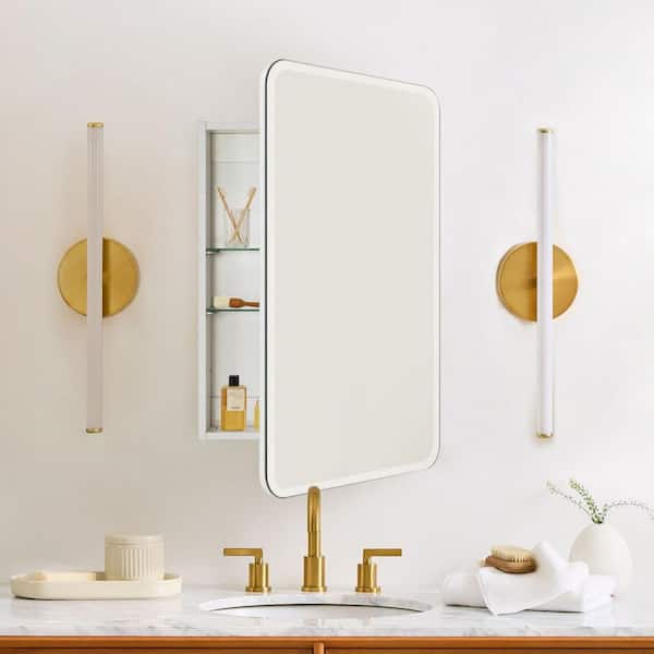 Tomace 20 in. W x 30 in. H Rectangular Recess and Surface Mount Frameless Medicine Cabinet with Mirror