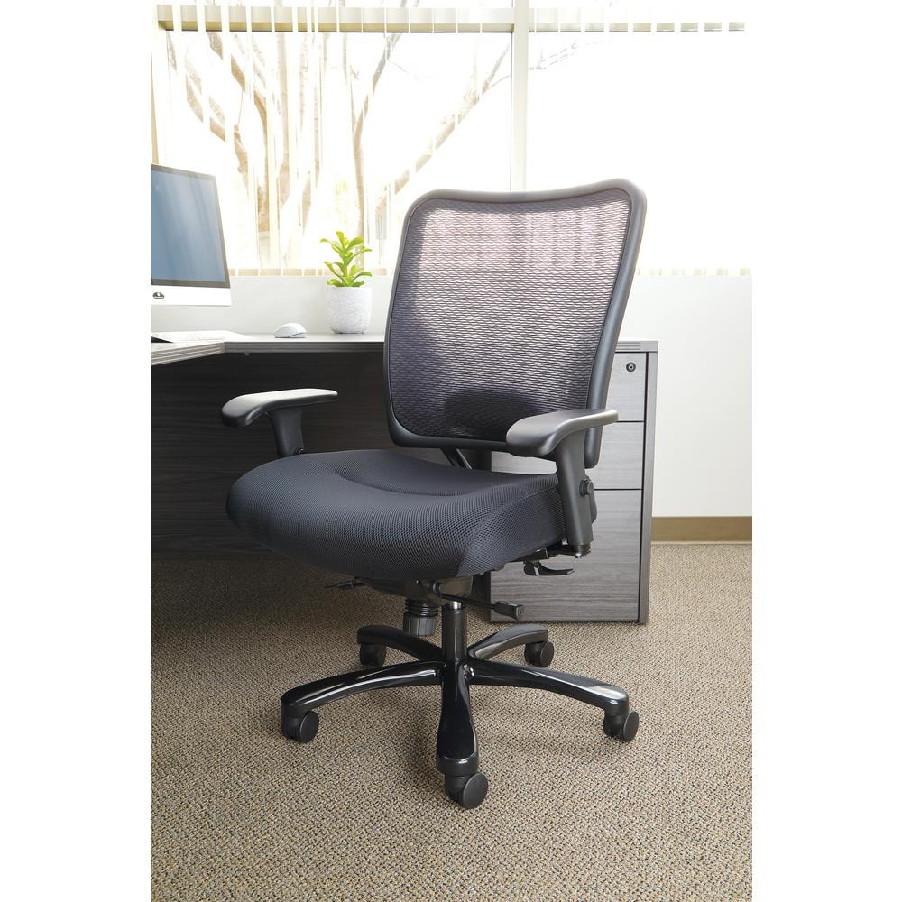 Black Mesh and Leather Executive Swivel Chair with Adjustable Arms